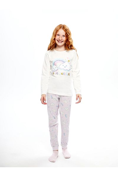 LC Waikiki Lcwk Crew Neck Printed Long Sleeve Girls Pajamas Set