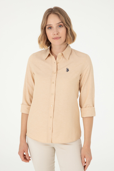U.S. Polo Assn. Καφέ γυναικείο πουκάμισο