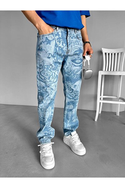 ablukaonline Pantaloni de blugi pentru bărbați, cu modele albastre