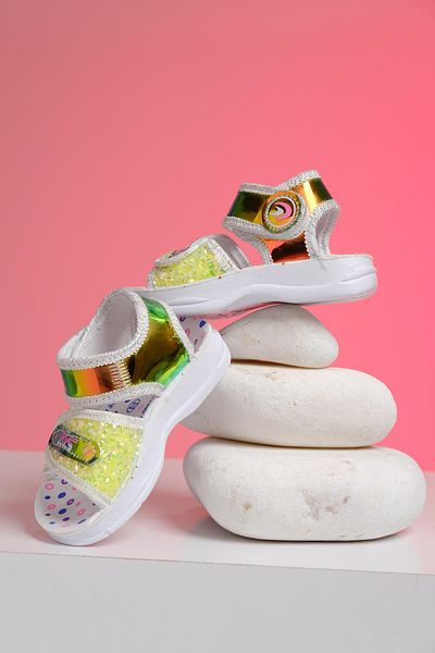 Oksit Yum Hologram Patterned Velcro Baby Girl Sandals