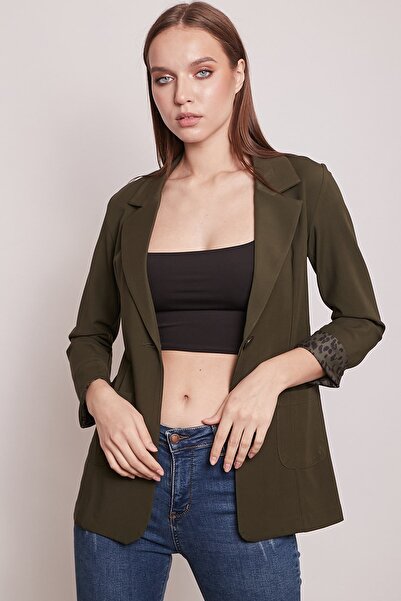 Jument Blazer din țesătură de bumbac, cu mâneci lungi, cu buzunare cu rever, ...