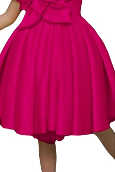 Riccotarz Fuchsia Girl's Evening Dress with Chest Flower Detail and Thick Straps