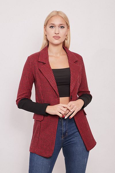 Jument Patterned Jacquard Fabric Collar Pocket Flap Long Sleeve Sleeve Ribbed Winter Blazer Jacket-red Polka Dot Snow