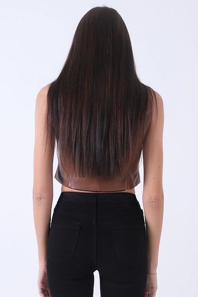 Feminist Buttoned Crop Leather Vest Brown0103001