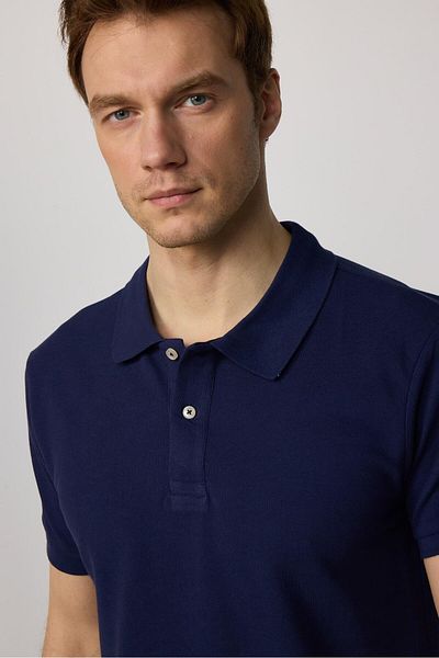 Tudors Men's Slim Fit Slim Fit 100% Cotton Plain Pique Navy Blue Polo Collar T-Shirt