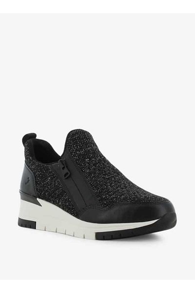 SJ Women's Textured Slip-On Low Ankle Sneakers with Zip Detail