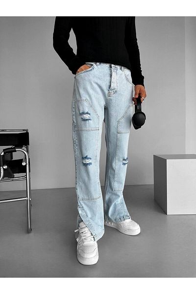ablukaonline Ανδρικό τζιν παντελόνι Ice Blue - Φαρδύ, Patched, Distressed