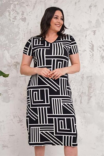 Dipmoda Γυναικείο μαύρο καλοκαιρινό φόρεμα μεγάλου μεγέθους DPNBA004