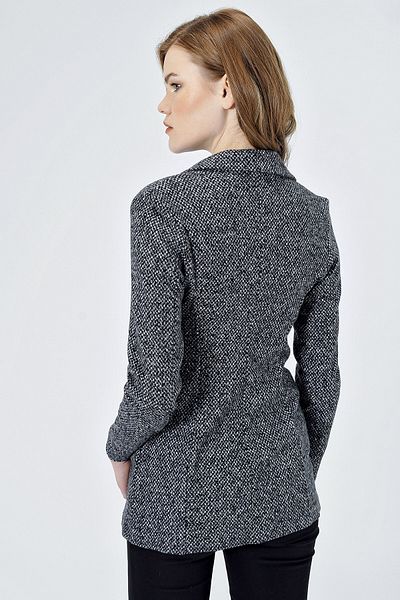 Jument Plaid Collar Long Sleeve Single Button - Anthracite Sandblasting