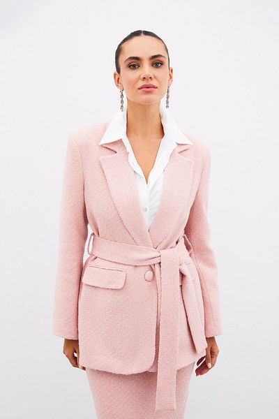 Sateen Jachetă din tweed cu curea - PUDRA