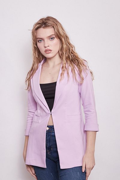 Jument Capri Manecă trei sferturi Închizătură decorativă pentru buzunar Blazer de birou Jachetă din stofă-liliac