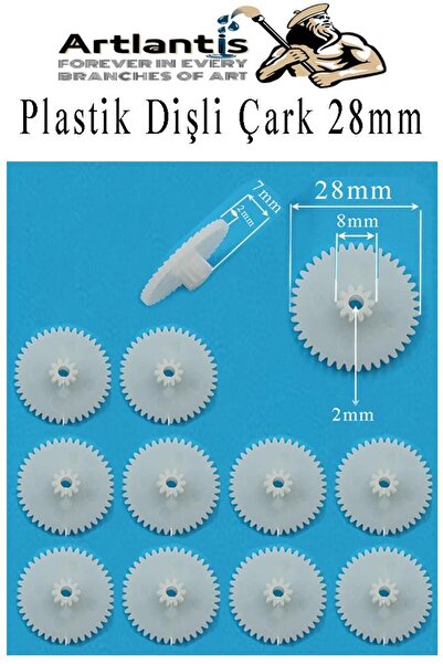 Artlantis Plastik Dişli Çark 10 Adet 1 Paket Dış Çapı 28 mm İç Çapı 2 mm Okul Deney Motor Çarkı Palstik Dişlil