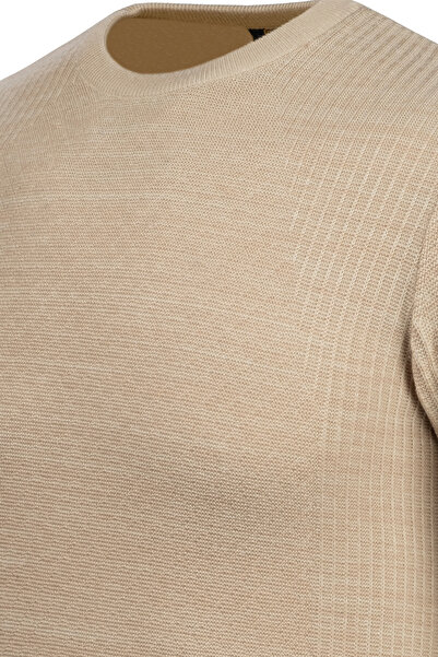 Çizgi Triko Чоловічий светр з нульовим коміром Светр з візерунком на рукавах і талії з еластичною резинкою - 5019c