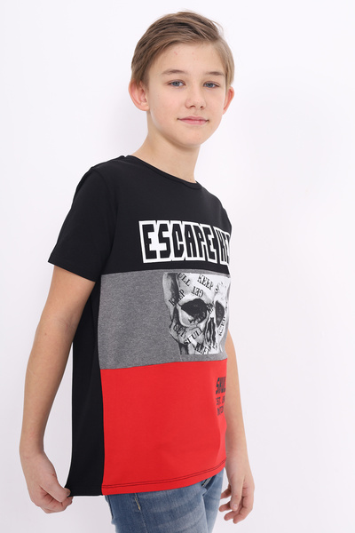 Toontoy Μπλουζάκι για αγόρια μαύρο Escape με τύπωμα συνδυασμός υφασμάτων