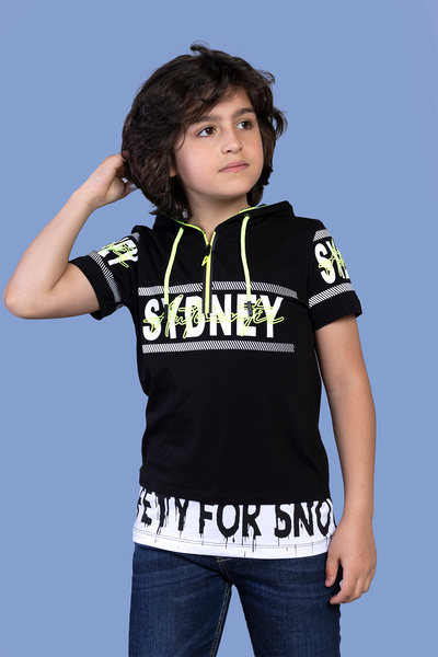 Toontoy Boy's Garni Detailed Hooded T-Shirt