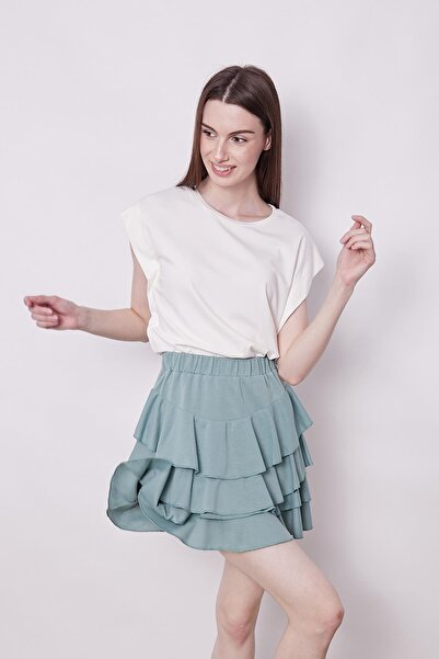 Jument Fustă peste genunchi Mykonos color mentă - țesătură de vară, cu volant