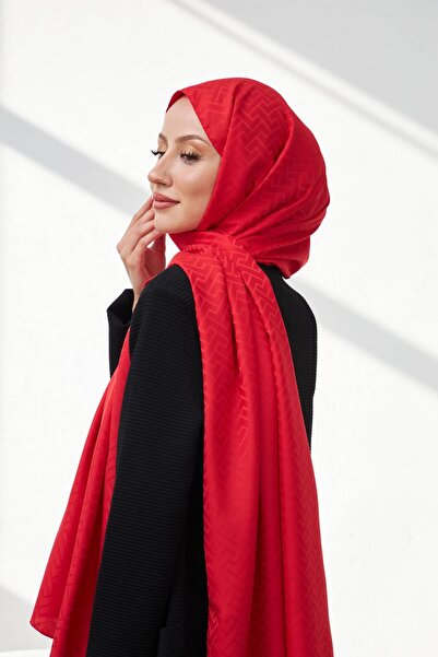 İpekhan Lego Pattern Silky Jacquard Shawl Red 9004-16