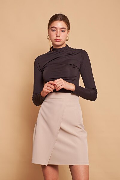 Jument Fusta de birou creion din bumbac și lycra, cu talie înaltă, cu două piepte - piatră