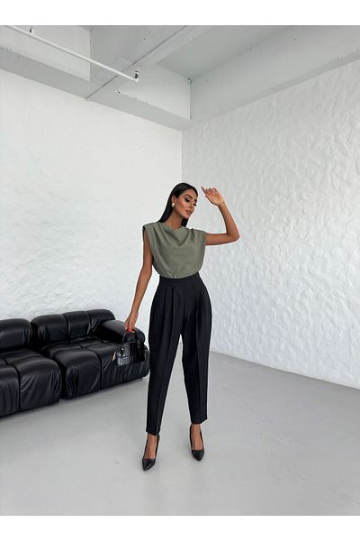 OUZ Fashion Women's High Waist Mom Cut Double Fabric Trousers