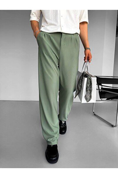 ablukaonline Erkek Baggy Fitilli Pantolon Açık Yeşil