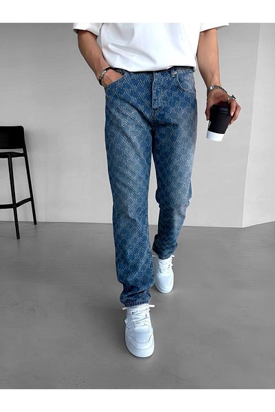 ablukaonline Blugi pentru bărbați, albaștri distressed - Baggy Fit, țesătură texturată