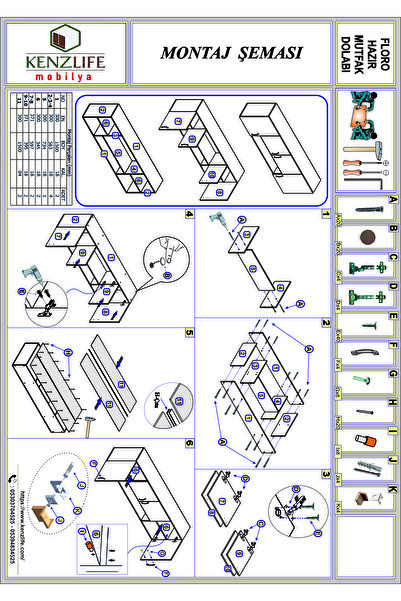 Kenzlife Hazır Mutfak Floro22 Byz 060*150*22 Mutfak Banyo Dolabı Kapaklı Raflı