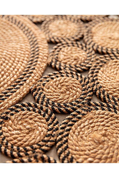 Madame Coco Alsace Yuvarlak Eklemeli Kilim - Naturel/siyah - 120 Cm