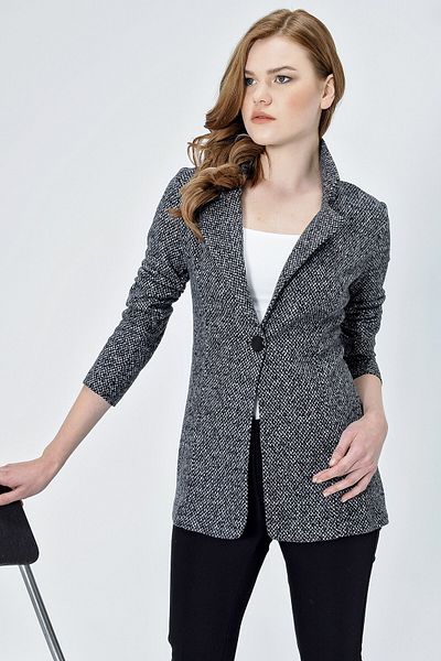 Jument Plaid Collar Long Sleeve Single Button - Anthracite Sandblasting