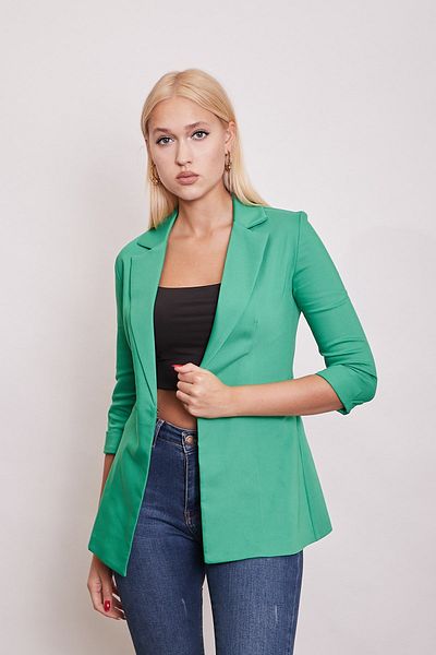 Jument Capri Manecă trei sferturi Închizătură decorativă pentru buzunar Blazer de birou Jachetă din stofă-benetton verde