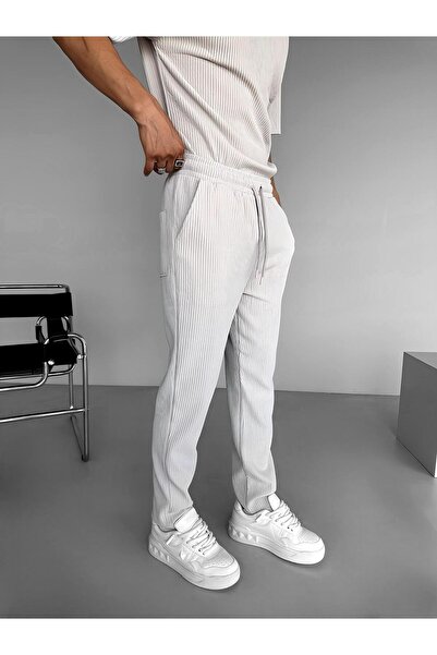ablukaonline Gray Men's Baggy Fit Ribbed Comfortable Trousers