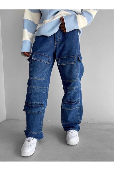 ablukaonline Ανδρικό παντελόνι Cargo Blue Baggy Fit