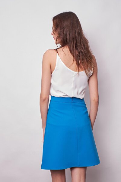 Jument High Waist Light Lycra Fabric Knee Length Bell Skirt-Blue