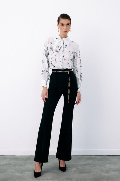 Sateen قميص بياقة لؤلؤة عريضة - ECRU-SILVER