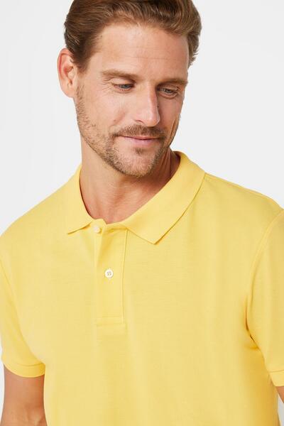 Tudors Men's Slim Fit Slim Fit 100% Cotton Plain Pique Yellow Polo Collar T-Shirt