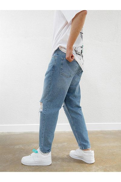 ablukaonline Ανδρικό τζιν παντελόνι γαλάζιο - Boyfriend Frayed Fit