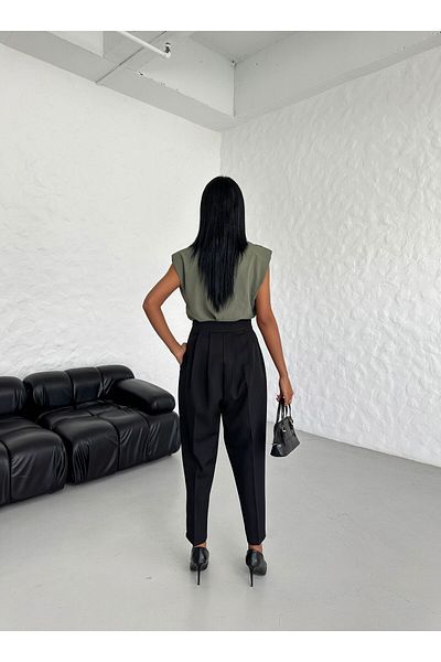 OUZ Fashion Women's High Waist Mom Cut Double Fabric Trousers