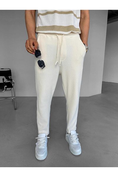 ablukaonline Flexible Knitwear Comfortable Trousers - Men'S, Loose Fit, Ecru