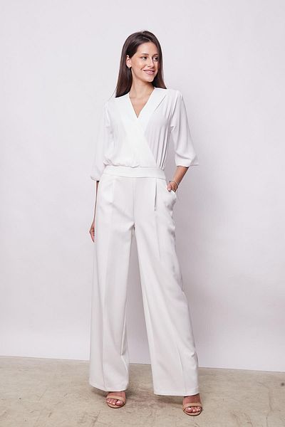 Jument Salopetă lycra ușoară Capri trei sferturi - mânecă picior lat, țesătură elegantă, crem