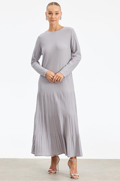 Tığ Triko ΓΚΡΙ Ασημί Φόρεμα Rayon