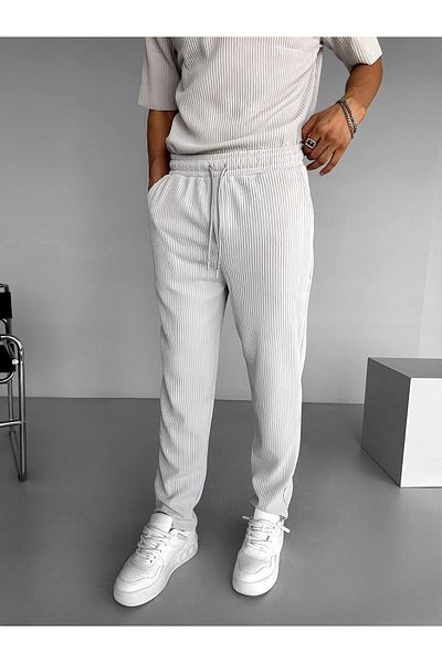 ablukaonline Gray Men's Baggy Fit Ribbed Comfortable Trousers