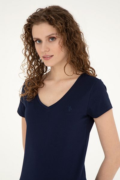 U.S. Polo Assn. Tricou de bază cu decolteu în V bleumarin pentru femei 50280068 -VR033