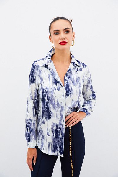 Sateen Cămașă simplă cu model bleumarin