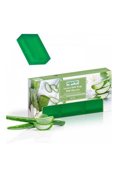 Agarta Handmade Natural Bath Soap Aloe Vera 3*150 Gr X 2 Pieces (Toplan 6 Pieces)