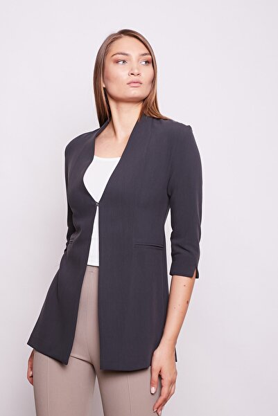 Jument Hakim Yaka Flato Pocketed Sleeve Slit Long Blazer Cotton Stretch Fabric Fabric Jacket - Anthracite