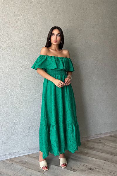 Seda Yalçın Atelier Πράσινο φόρεμα με γιακά Madonna με λεπτομέρεια από έγχυλο