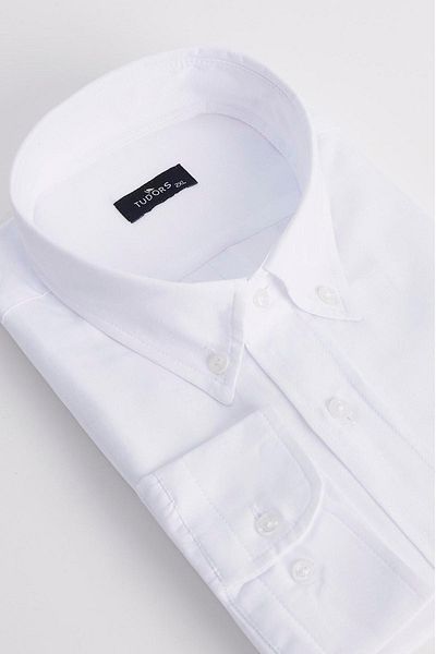 Tudors Ανδρικό πουκάμισο με κέντημα Oxford Texture Pocket με λευκό γιακά με κουμπιά μεγάλου μεγέθους