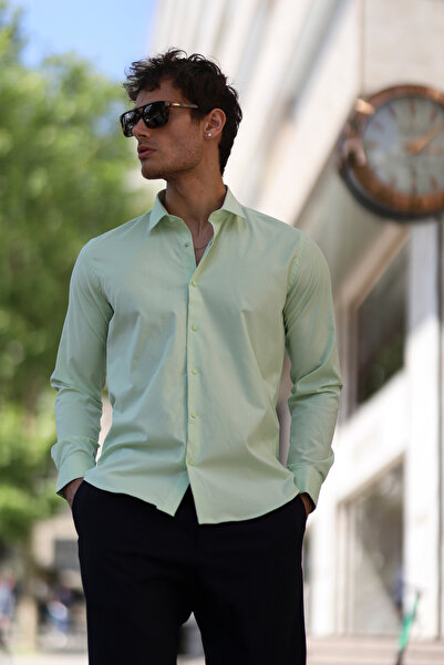 PASSERO Πουκάμισο από επίπεδη λύκρα με εφαρμοστό κουμπώματα