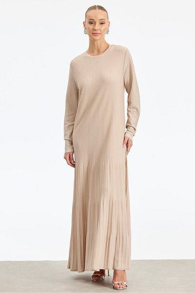 Tığ Triko Φόρεμα μπεζ χρώματος Glitter Rayon