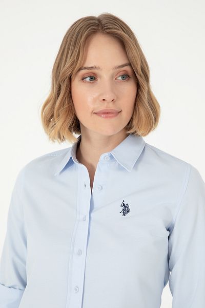 U.S. Polo Assn. Cămașă albastru deschis pentru femei - mânecă lungă, model de bază50288851-vr003