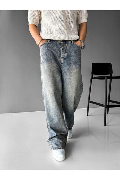 ablukaonline Ανδρικό τζιν παντελόνι Super Baggy Fit με λεπτομέρεια που πλένεται